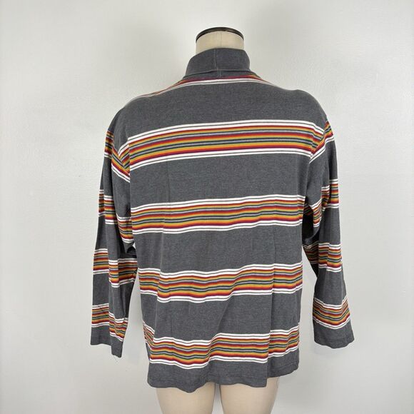 VTG 90's Esprit L Street Wear Rainbow Striped Turtle Neck Pullover T-Shirt Top - Picture 6 of 7